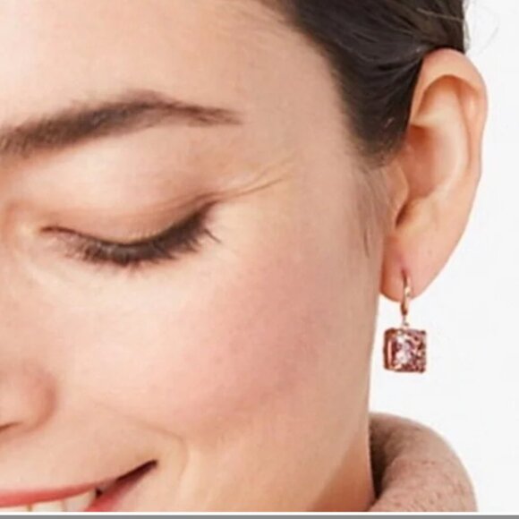 Kate Spade NEW Mini Square Rose Gold Color Glitter Earrings - Picture 2 of 5